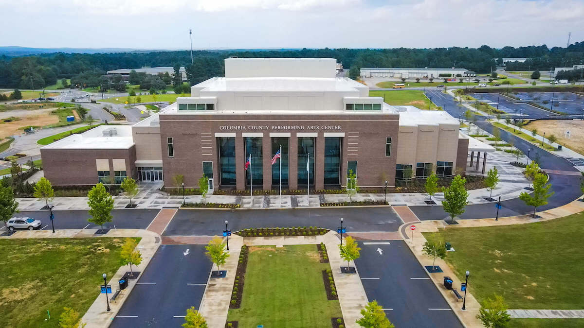columbia county performing arts center drone - front view